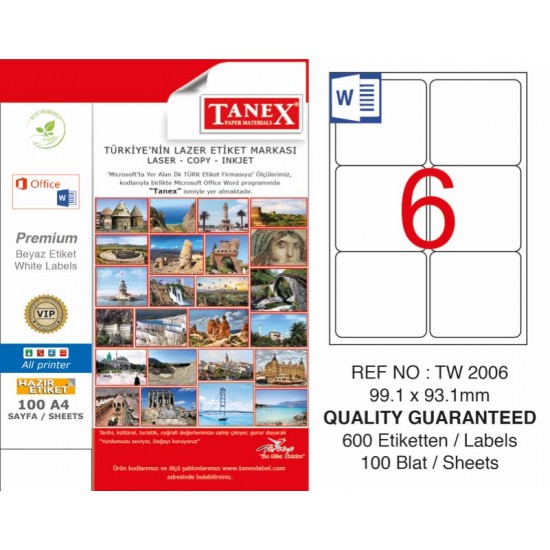 TANEX TW-2006 LAZER ETİKET 99,1X93,1MM