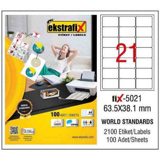 EKSTRAFİX FİX-5021 LAZER ETİKET 63.5X38.1MM