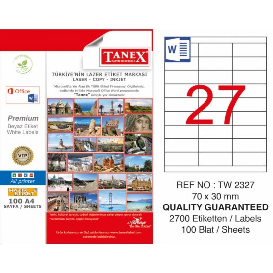 TANEX TW-2327 LAZER ETİKET 70X30MM