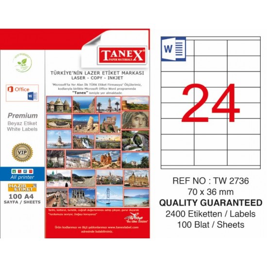 TANEX TW-2736 LAZER ETİKET 70X36MM