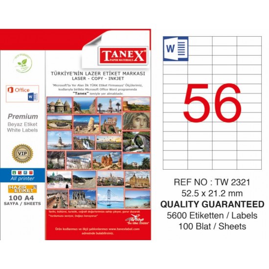 TANEX TW-2321 LAZER ETİKET 52,5X21,2MM