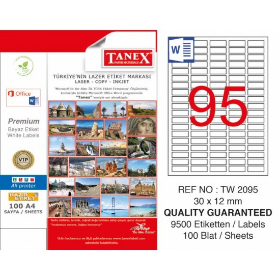 TANEX TW-2095 LAZER ETİKET 30X12MM