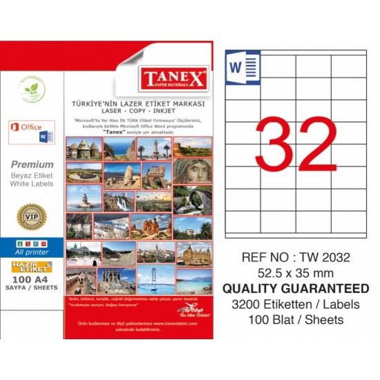 TANEX TW-2032 LAZER ETİKET 52,5X35MM