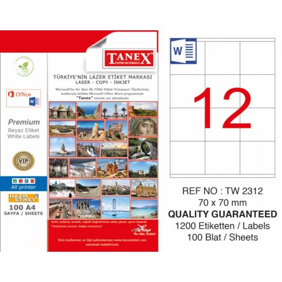 TANEX TW-2312 LAZER ETİKET 70X70MM