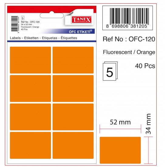 TANEX OFC-120 OFİS ETİKETİ FLO TURUNCU