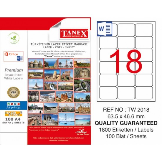 TANEX TW-2018 LAZER ETİKET 63,5X46,6MM