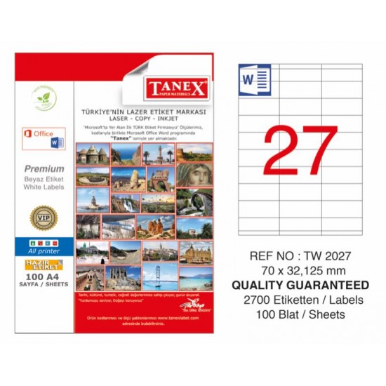 TANEX TW-2027 LAZER ETİKET 70X32,125MM