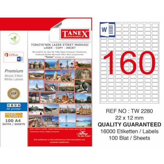 TANEX TW-2280 LAZER ETİKET 22X12MM