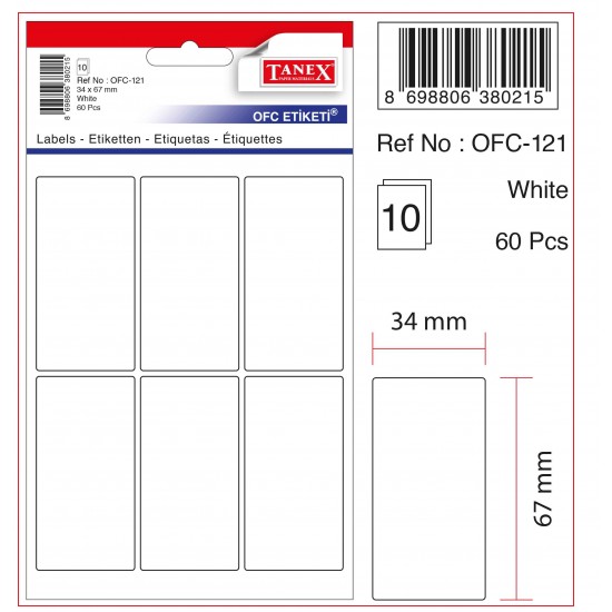 TANEX OFC-121 OFİS ETİKETİ BEYAZ