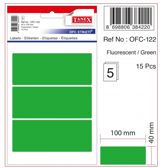 TANEX OFC-122 OFİS ETİKETİ FLO YEŞİL 5AD