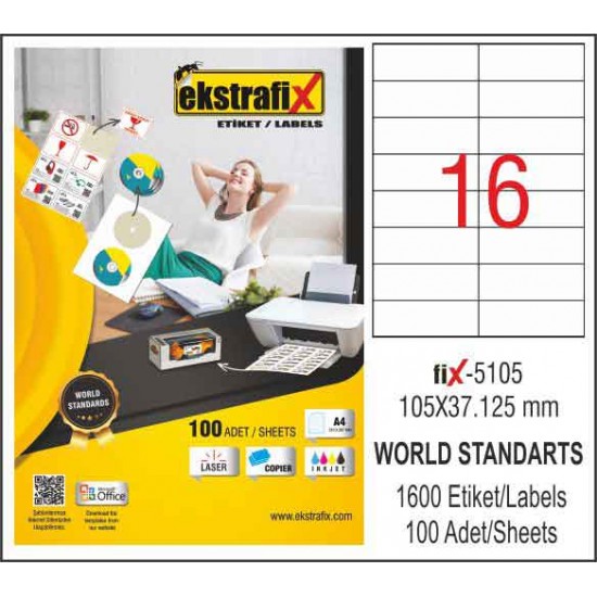 EKSTRAFİX FİX-5105 LAZER ETİKET 105X37.125MM