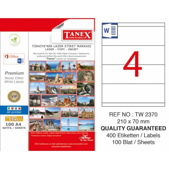 TANEX TW-2370 LAZER ETİKET 210X70MM