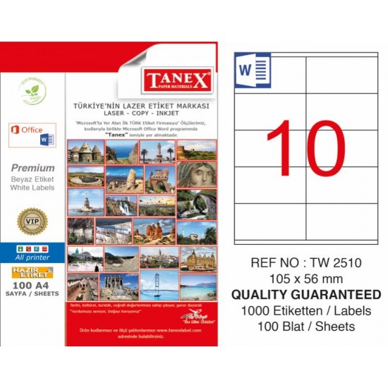 TANEX TW-2510 LAZER ETİKET 105X56MM