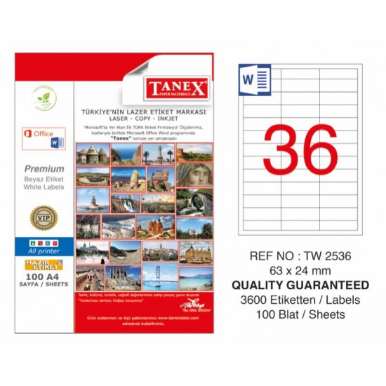 TANEX TW-2536 LAZER ETİKET 63X24MM