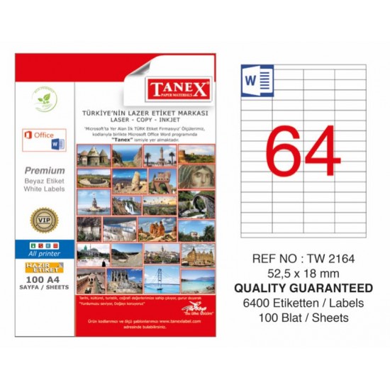 TANEX TW-2164 LAZER ETİKET 52,5X18MM