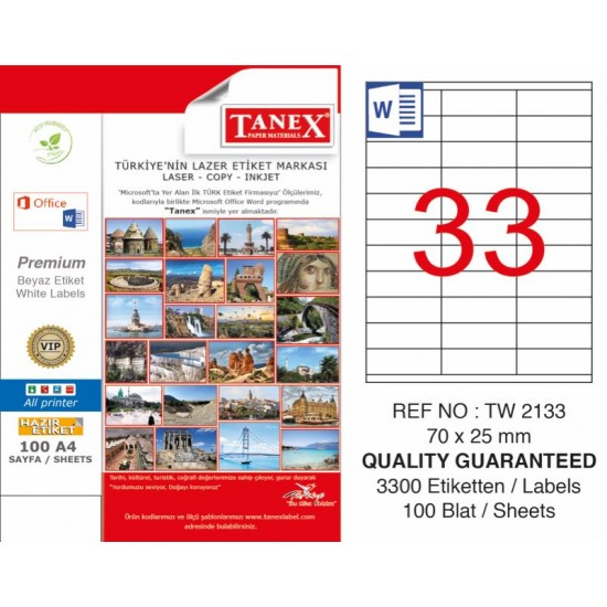 TANEX TW-2133 LAZER ETİKET 70X25MM