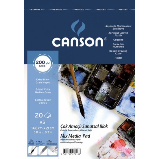 CANSON ÇOK AMAÇLI RESİM BLOK 200GR A5 520020A5US