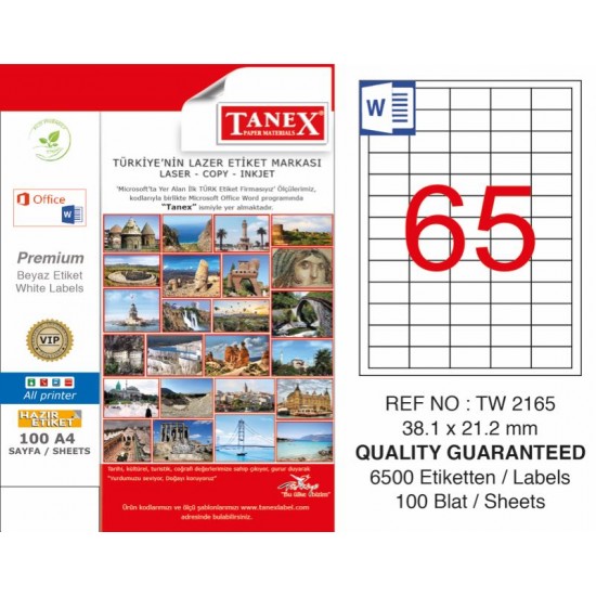 TANEX TW-2165 LAZER ETİKET 38,1X21,2MM