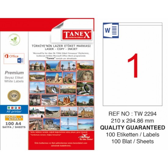 TANEX TW-2294 LAZER ETİKET 210X294,86MM