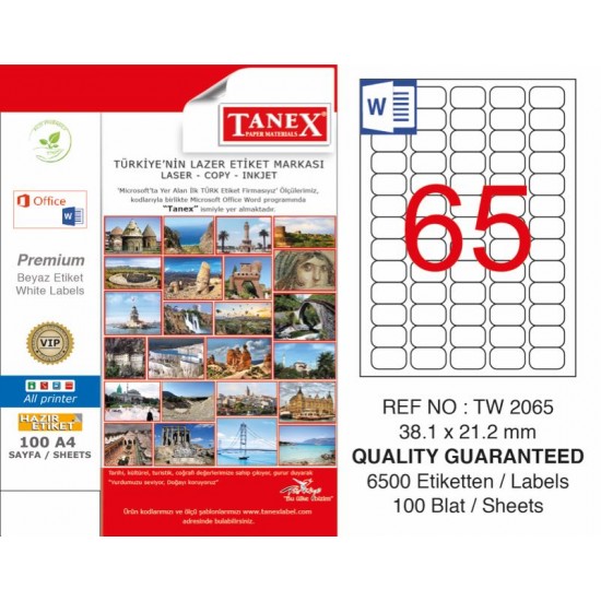 TANEX TW-2065 LAZER ETİKET 38,1X21,2MM