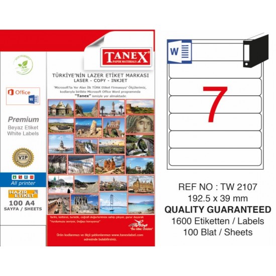 TANEX TW-2107 LAZER ETİKET 192,5X39MM