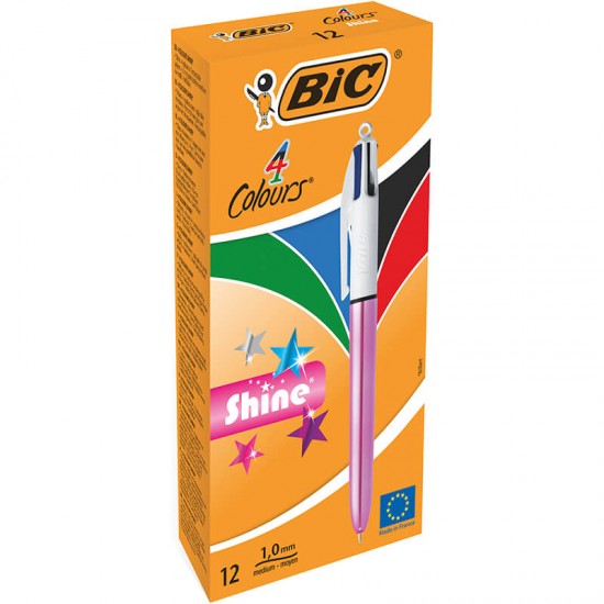 BİC 4 COLOURS SHINE PEMBE GÖVDE TÜK.KAL. 951352/982875