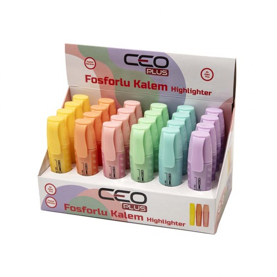 CEREN CEO-FO0020 FOSFORLU KALEM KULPLU PASTEL RENKLER 24LÜ STAND