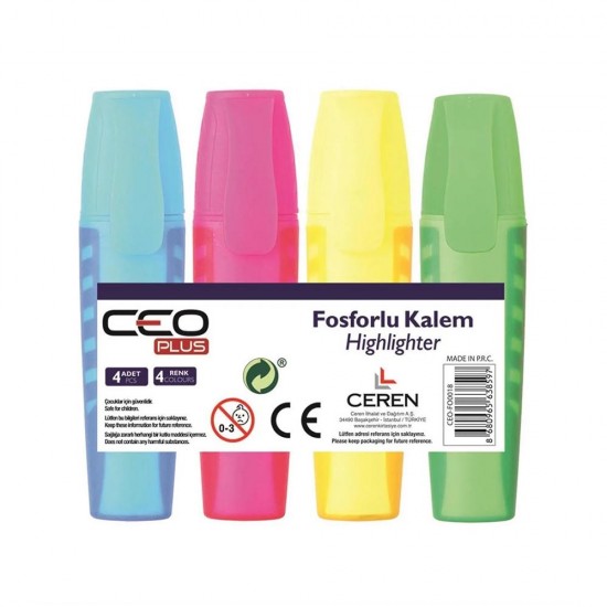 CEREN CEO-FO0023 FOSFORLU KALEM MİNİ PAST.RENKLER 4LÜ