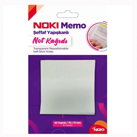 NOKİ MEMO NOT 75X75 ŞEFFAF YAPIŞKANLI KAĞIT 50YP 12300