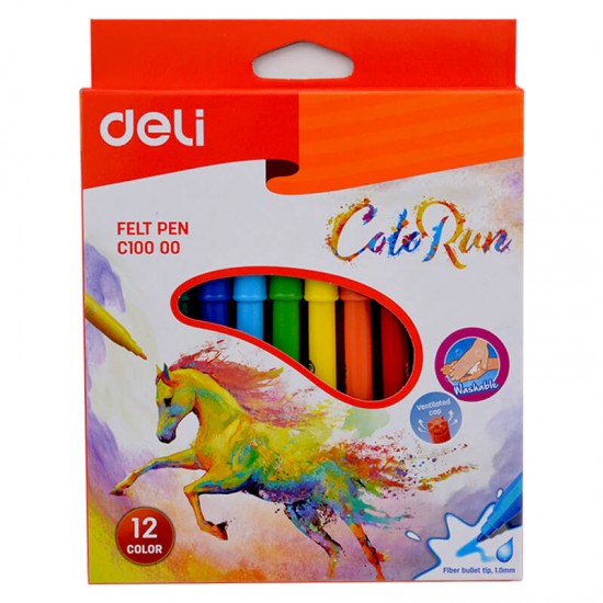 DELİ C10000 KEÇELİ KALEM COLOR RUN 12Lİ KARTON KUTU / 100116174