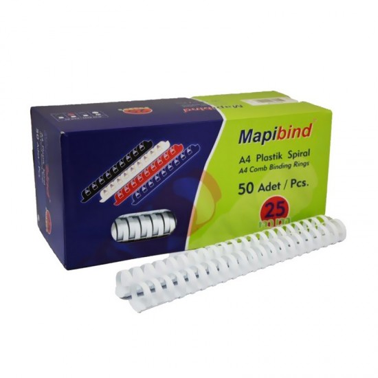 MAPİ 201 25 00 PLASTİK SPİRAL 25MM BEYAZ 50Lİ