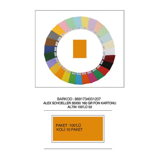 ALEX FON KARTONU 35X50 NO:52 ALTIN 100LÜ