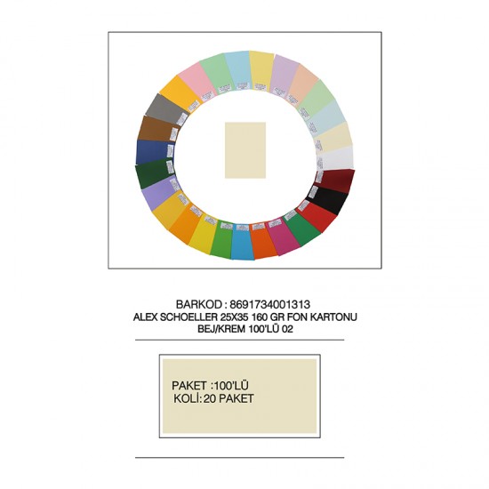 ALEX FON KARTONU 160GR 25X35 NO:02 KREM 100LÜ