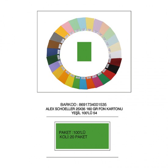 ALEX FON KARTONU 160GR 25X35 NO:54 YEŞİL 100LÜ