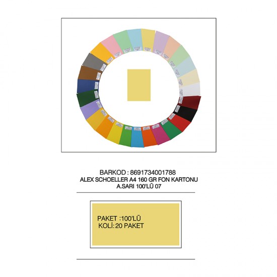 ALEX FON KARTONU A4 NO:07 A.SARI 100LÜ