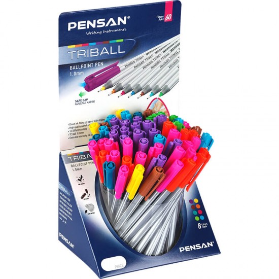 PENSAN 01003 TRİBALL TÜKENMEZ KALEM RENKLİ 60LI STN