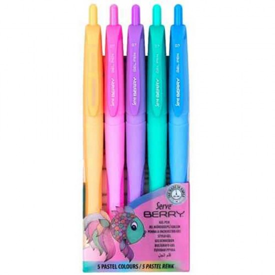 SERVE BERRY JEL KALEM 07MM PASTEL KARMA 5Lİ