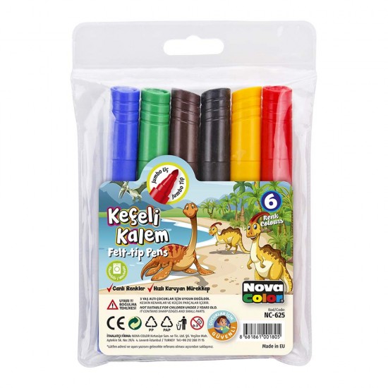 NOVA COLOR NC-625 KEÇELİ KALEM JUMBO 6LI SET