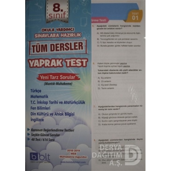 BULUT / 8.SINIF TÜM DERSLER YAPRAK TEST