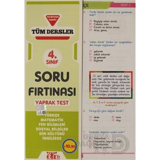 KARATAY / 4.SINIF TÜM DERSLER YAPRAK TEST SORU FIR