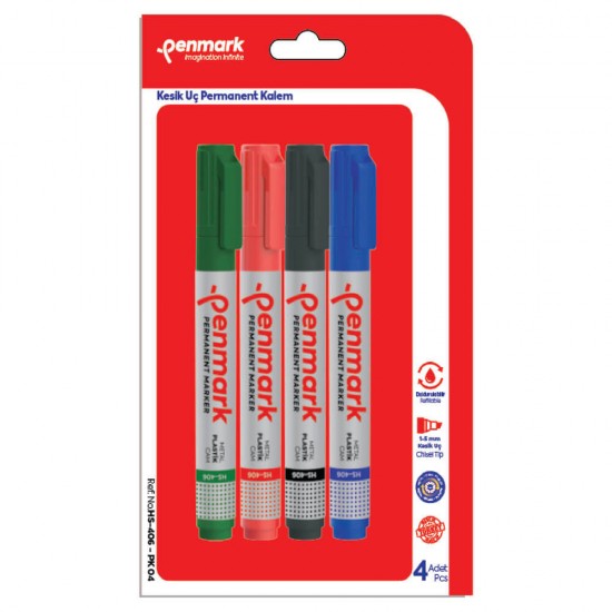 PENMARK HS406 PK04 PERMANENT MARKER KESİK UÇ 4LÜ BLS