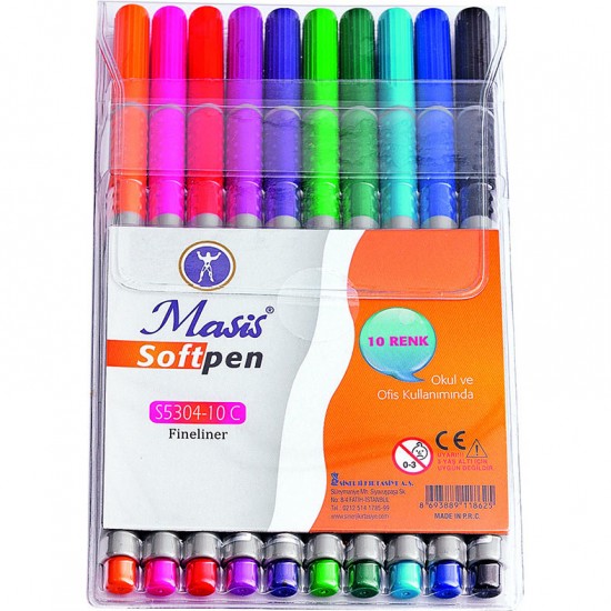 MASİS S5304-10C SOFTPEN FİNELİNER 10 RENK PVC