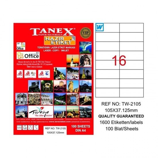 TANEX TW-2105 LAZER ETİKET 105X37,125MM