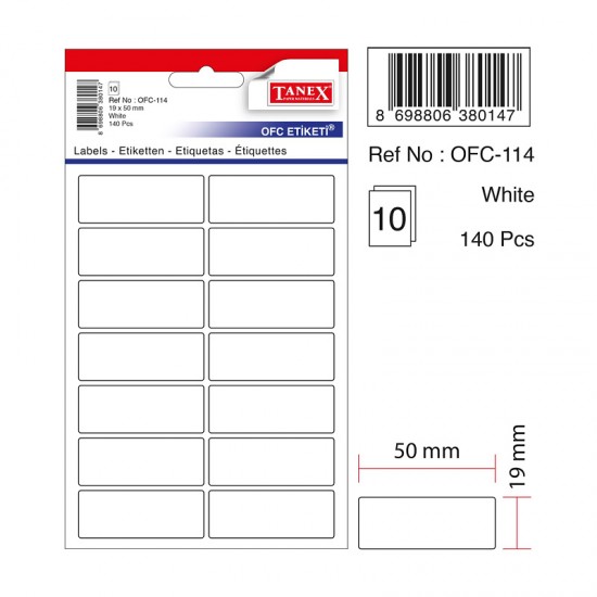 TANEX OFC-114 OFİS ETİKETİ 19X50 BEYAZ