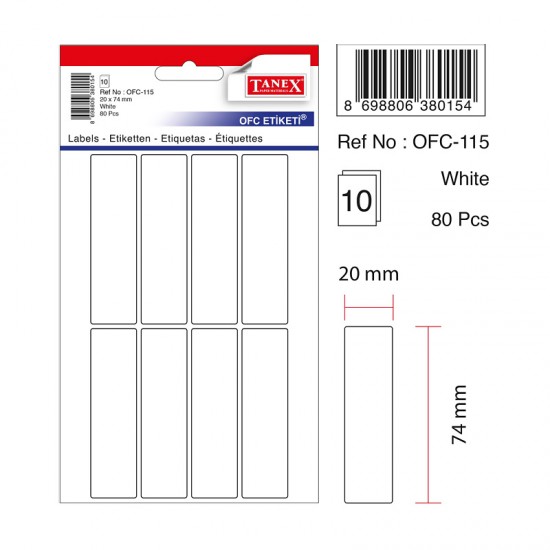 TANEX OFC-115 OFİS ETİKETİ 20X74 BEYAZ