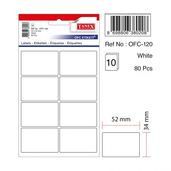 TANEX OFC-120 OFİS ETİKETİ 34X52 BEYAZ