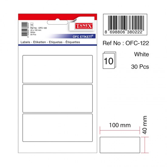 TANEX OFC-122 OFİS ETİKETİ 40X100 BEYAZ