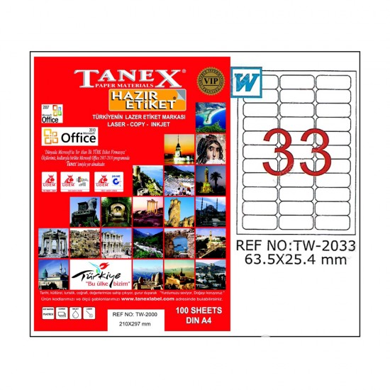 TANEX TW-2033 LAZER ETİKET 63,5X25,4MM