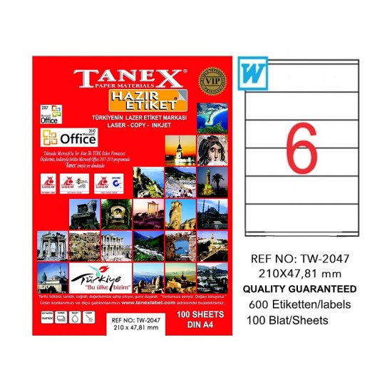 TANEX TW-2047 LAZER ETİKET 210X47,81MM