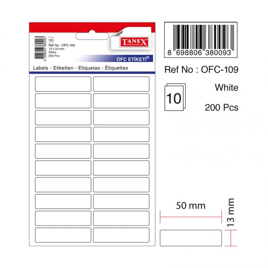 TANEX OFC-109 OFİS ETİKETİ 13X50 BEYAZ